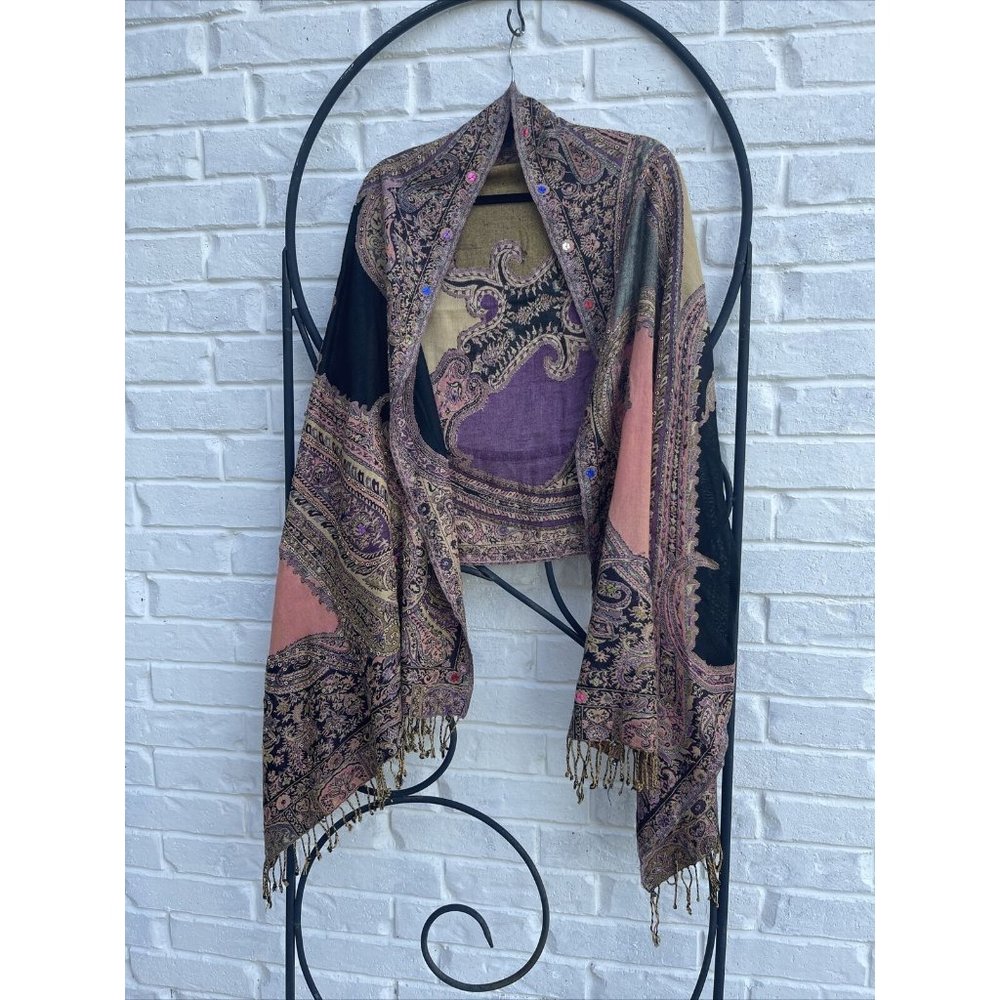Boho Style Scarf Wrap Multicolored With Fringe An… - image 1